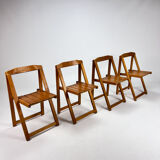 Set of 4 Italian Birchwood Folding Chairs, 1970s