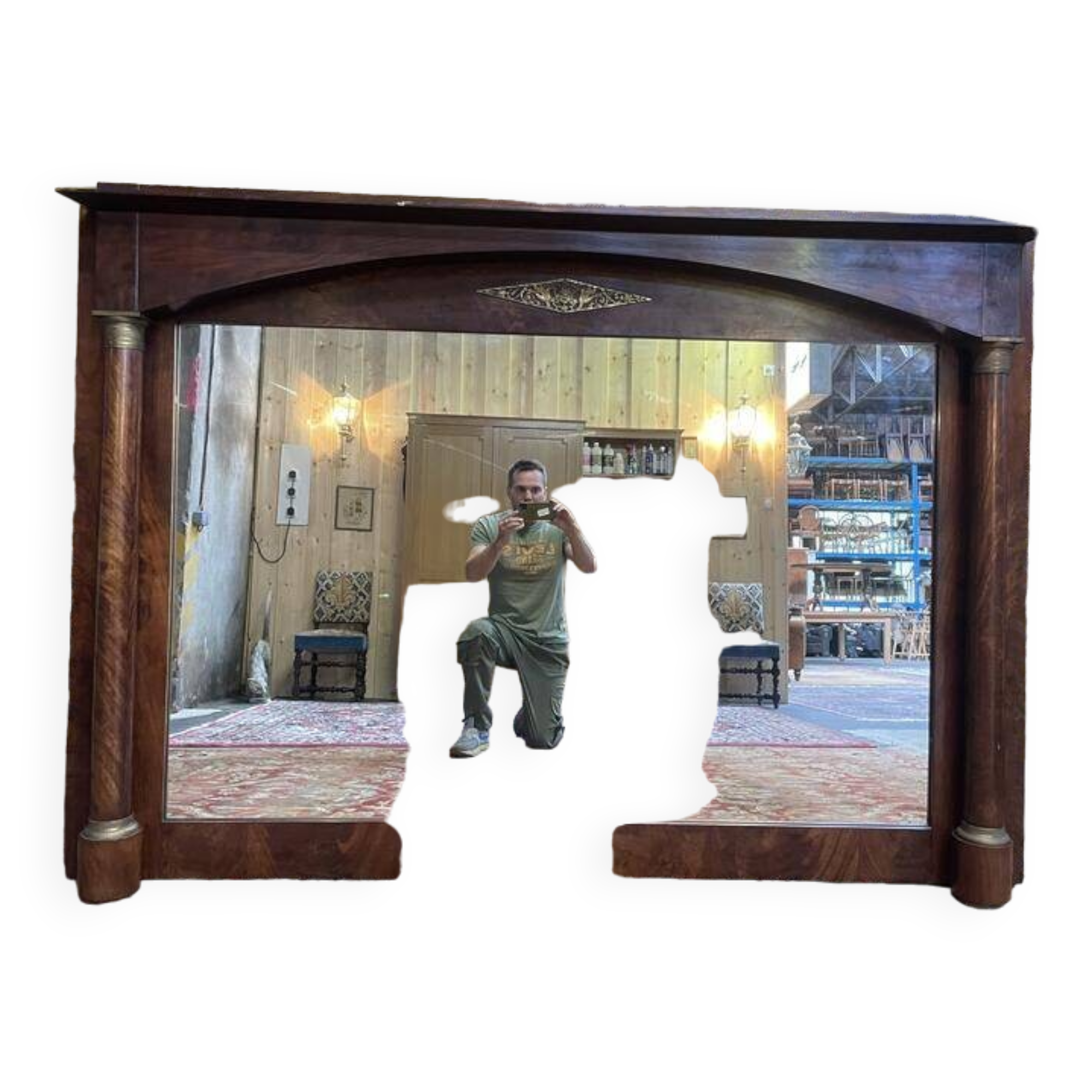 Mirror - Empire period trumeau in mahogany