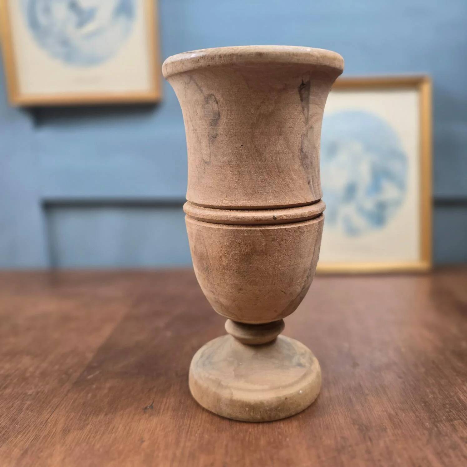 Ancient turned wooden vase, olive or fruitwood.