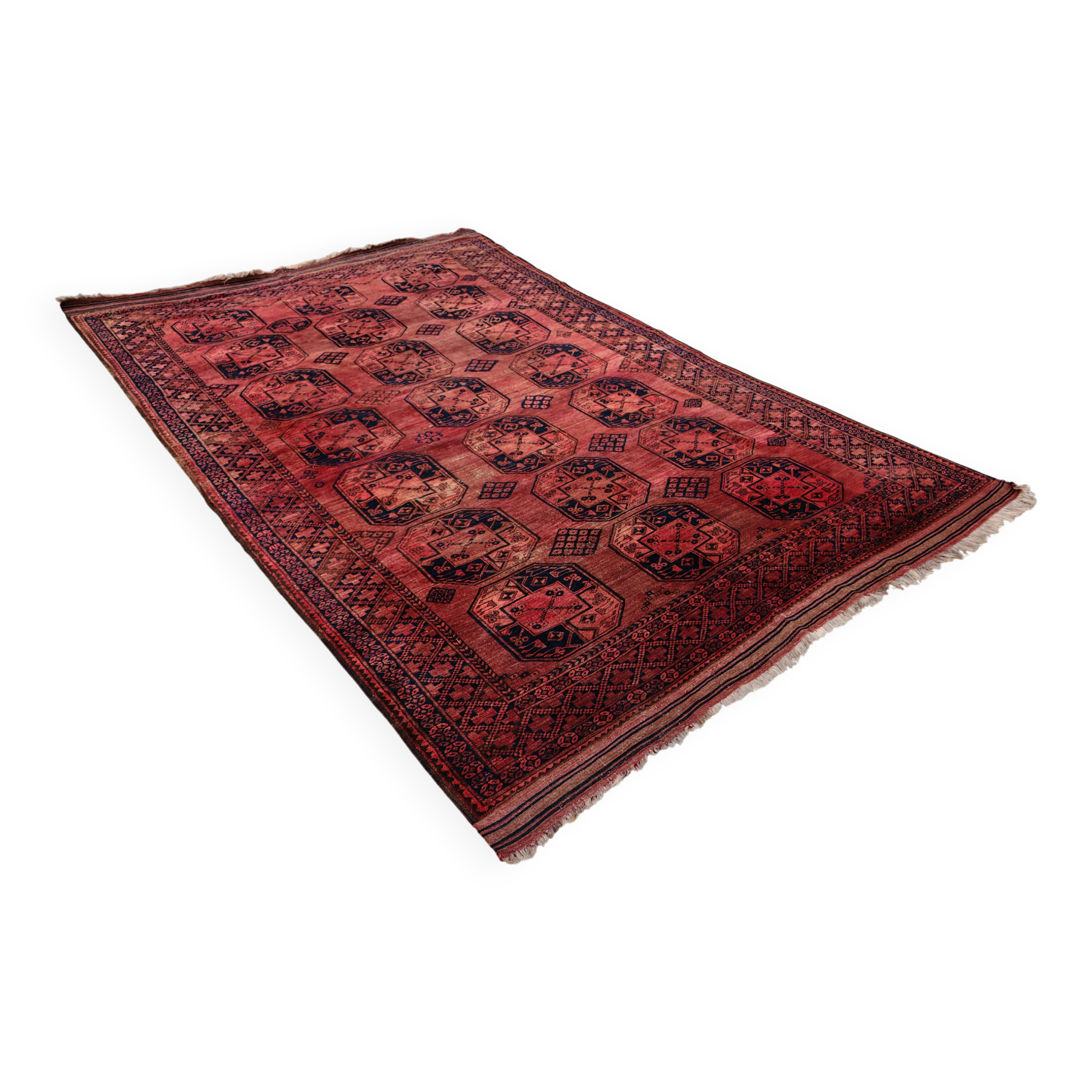 Antique Turkmen Ersari hand-knotted wool carpet 1920s
