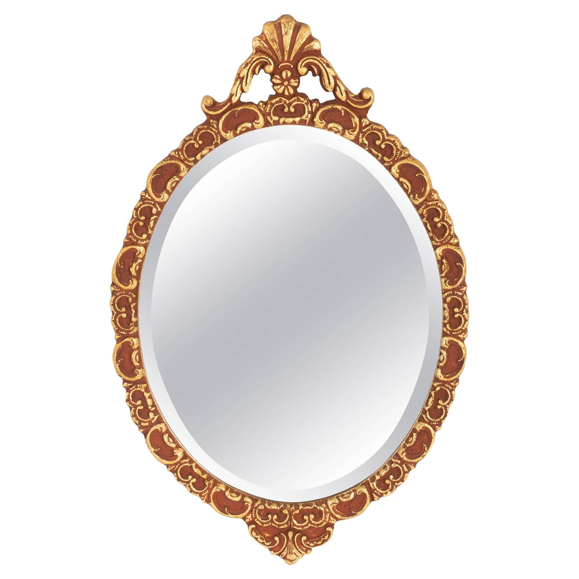 Vintage Italian mirror in gold and brown, gilded woodwork, 1960s.