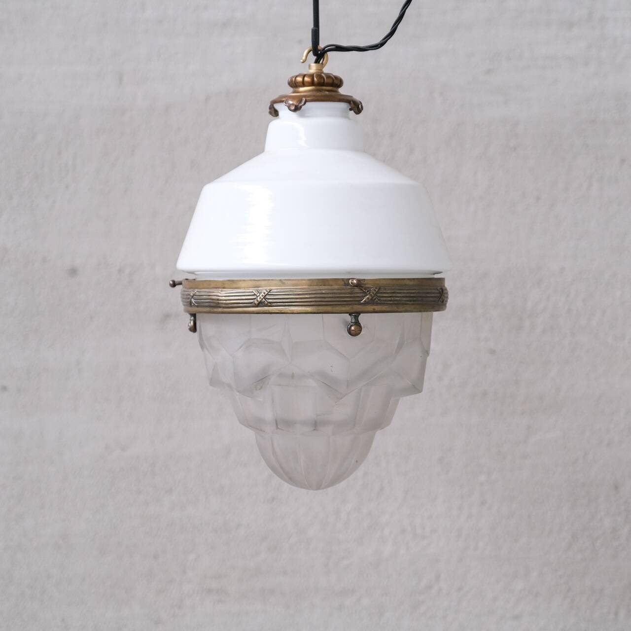 Two Tone Antique Glass and Brass Pendant Light