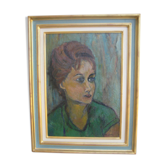 Thoughtful young woman, oil on signed panel