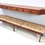Entryway Set of Wall Mirror, Walnut Console and Bench by Brugnoli, Italy