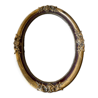 Antique Wooden gilded colored Oval  Picture Frame with glass