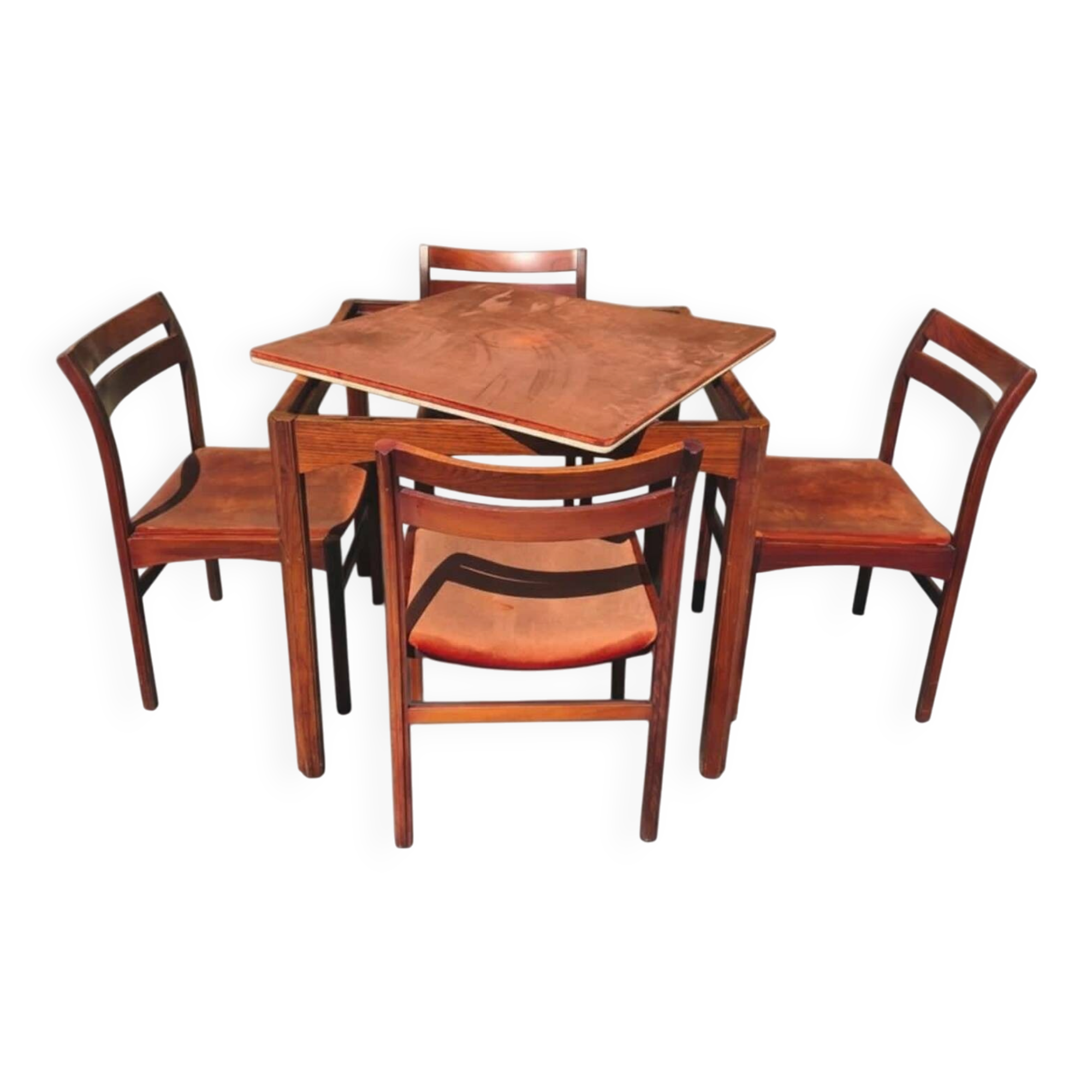 Cantú mobile table, vintage game table, dining table with 4 chairs, 50'