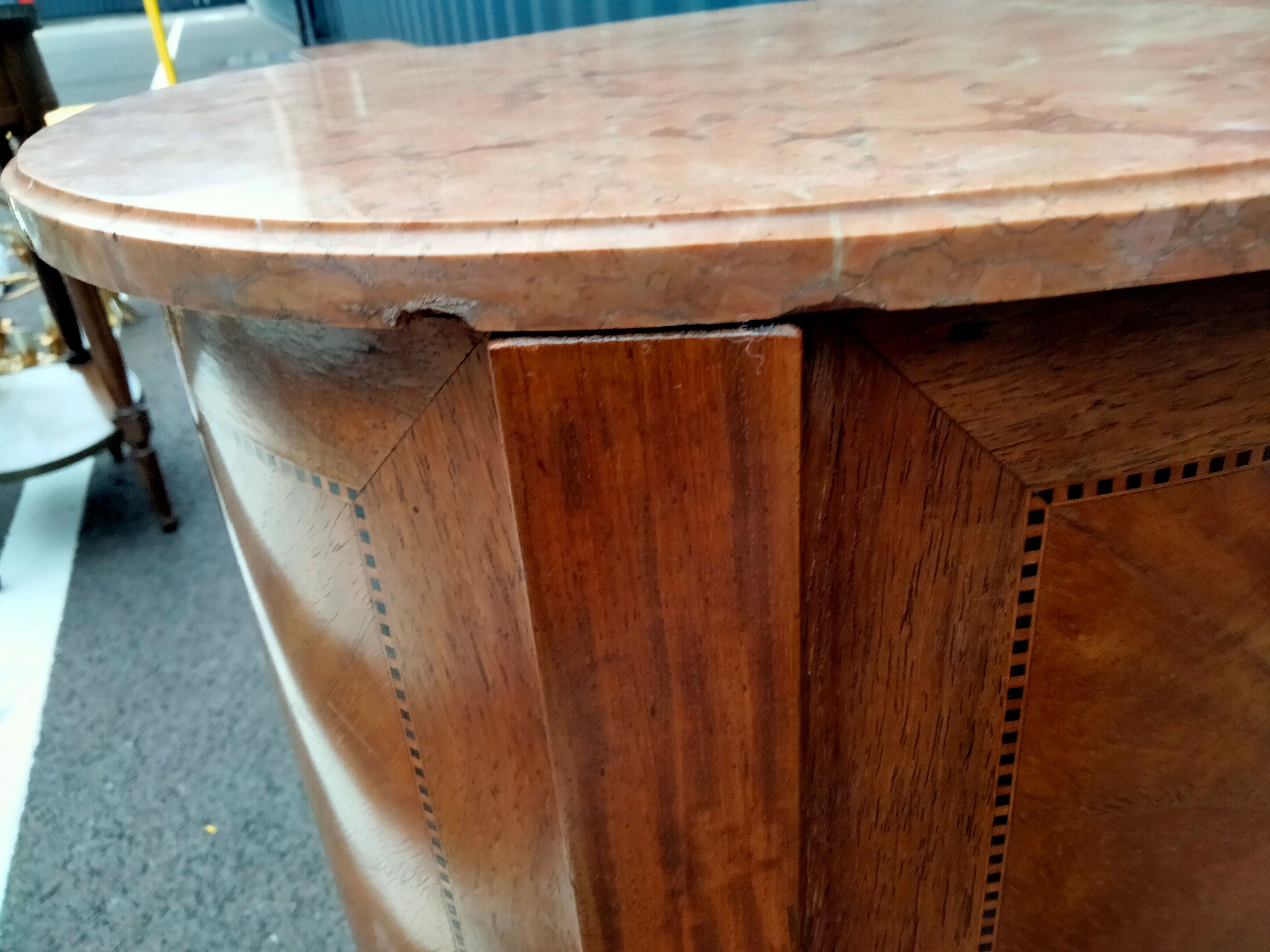 Chest of drawers old marquetry marble top style louis xvi