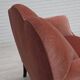 Canapé 2 places danois des années 1950, velours de mobilier rose saumon, pieds en bois de chêne.