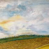 Old oil painting on landscape canvas