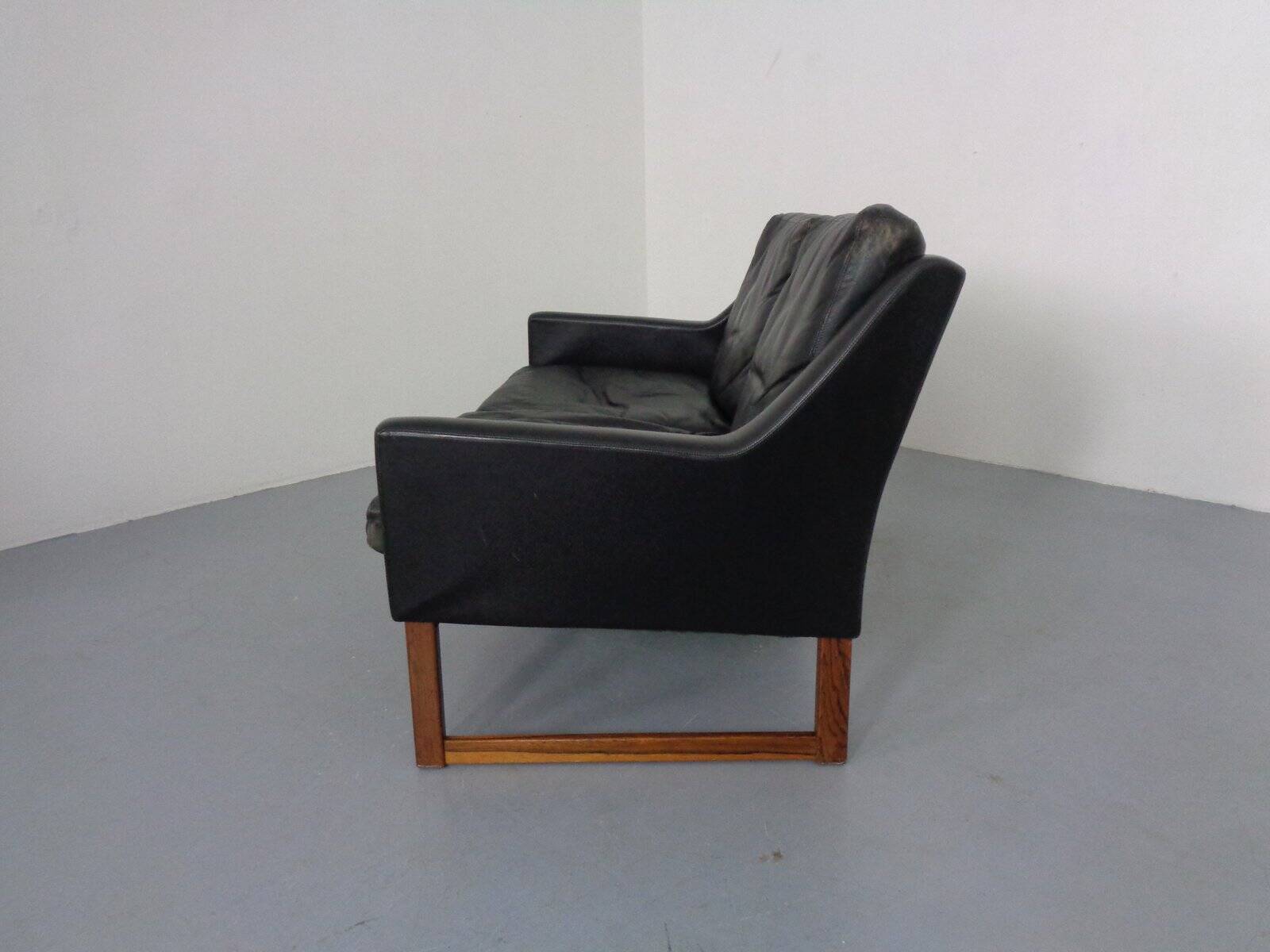 Mid-Century Rosewood & Leather 2-Seater Sofa by Rudolf Glatzel for Kill International, 1960s