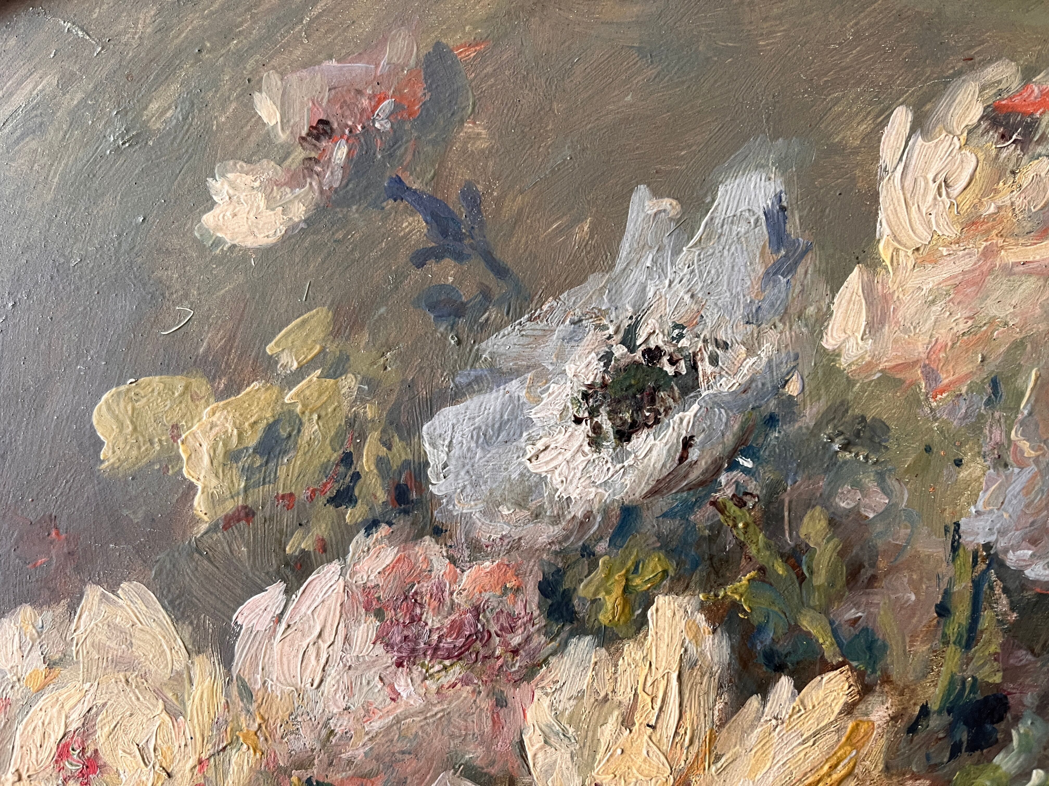 Still life with flowers, oil on panel circa 1930