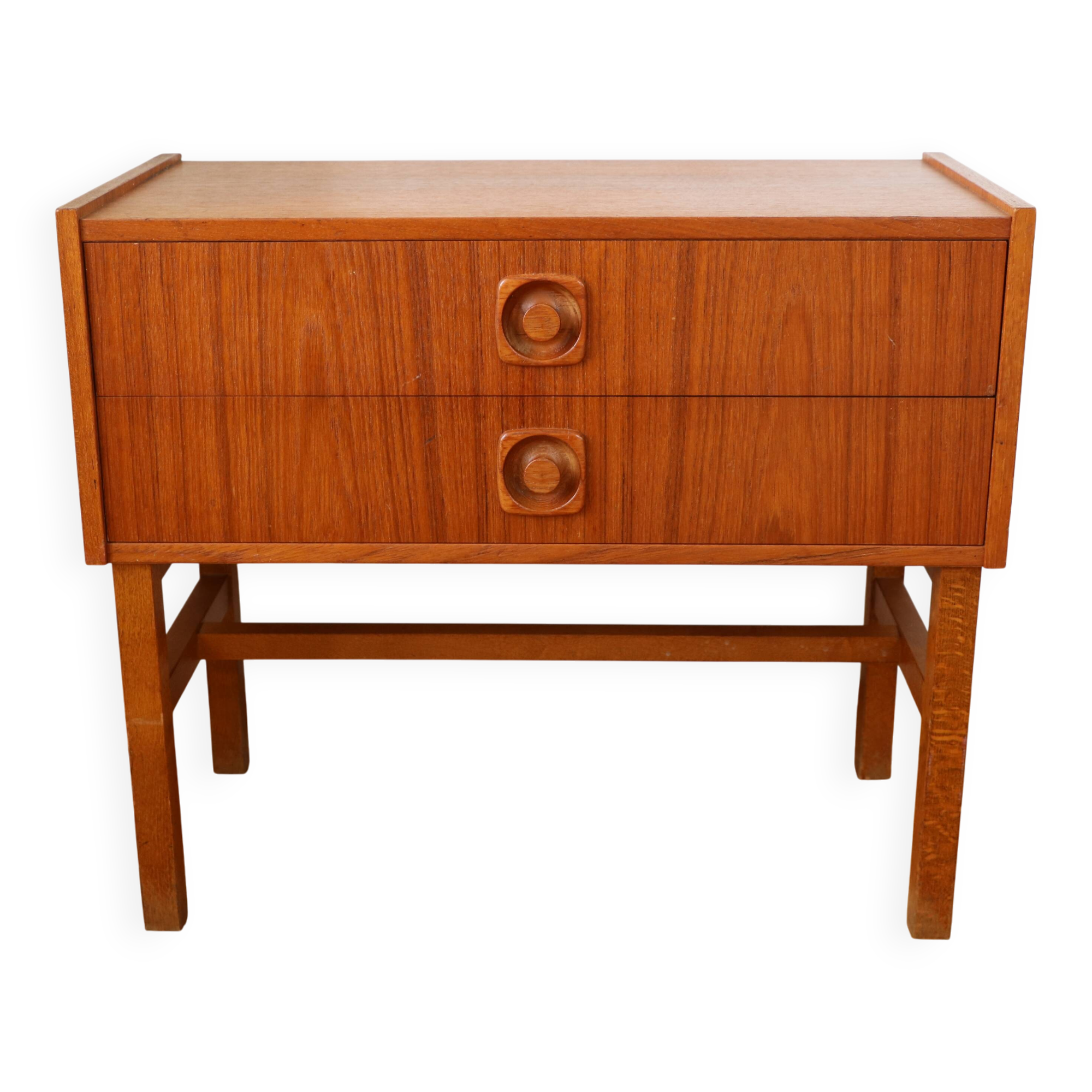 Bedside table, small Scandinavian chest of drawers, 1960, teak.