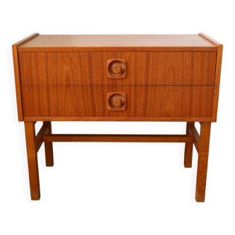 Bedside table, small Scandinavian chest of drawers, 1960, teak.