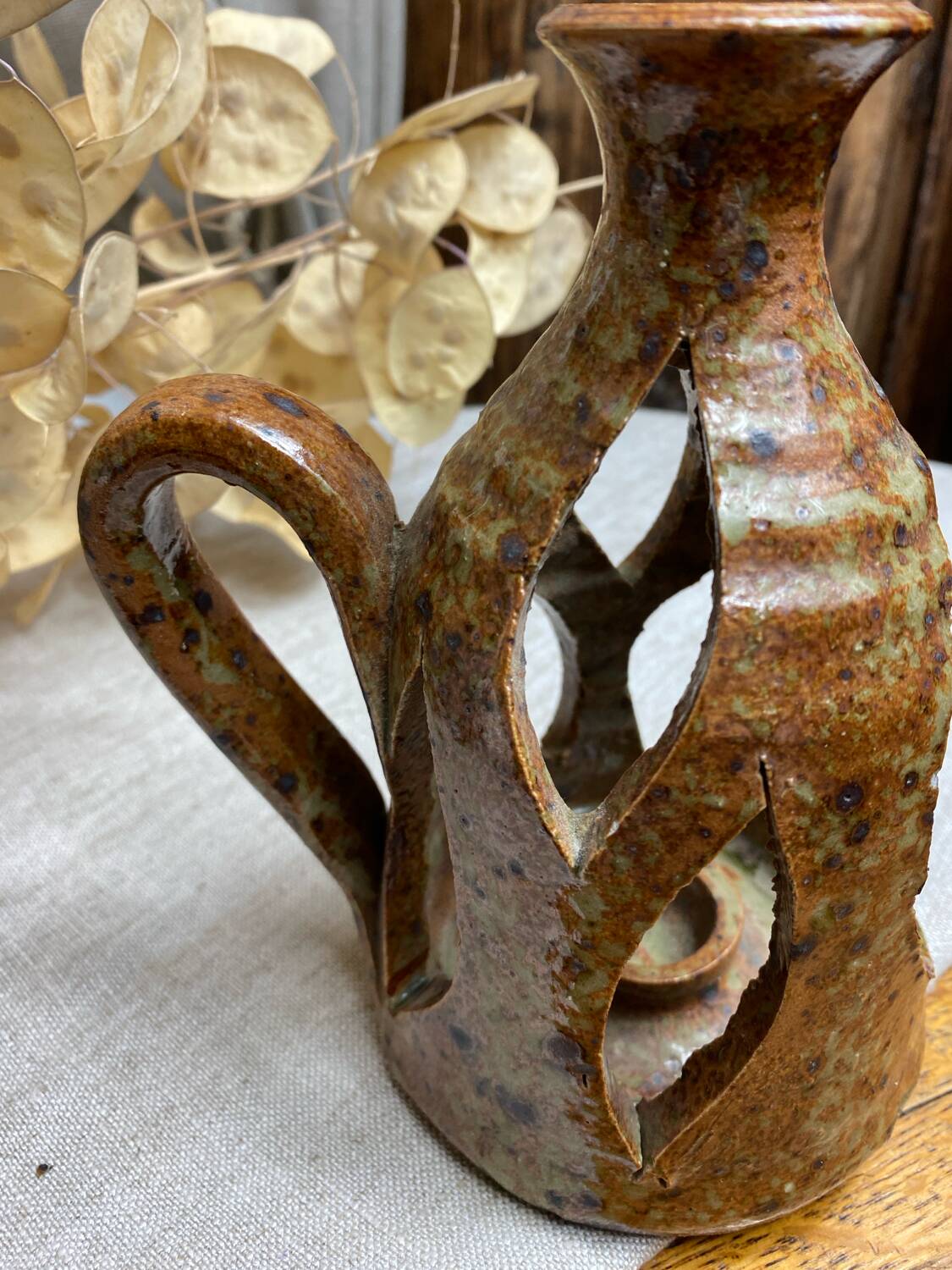 Lantern-style candlestick in pyrite sandstone