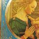 Small Florentine miniature painted wooden plaque "The Adoration" Virgin and Child