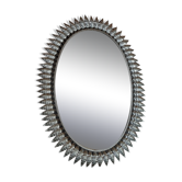 Vintage oval sun mirror 50s, silver metal 76x55 cm SB