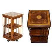 Edwardian revolving library in burl walnut with Sheraton inlay circa 1900