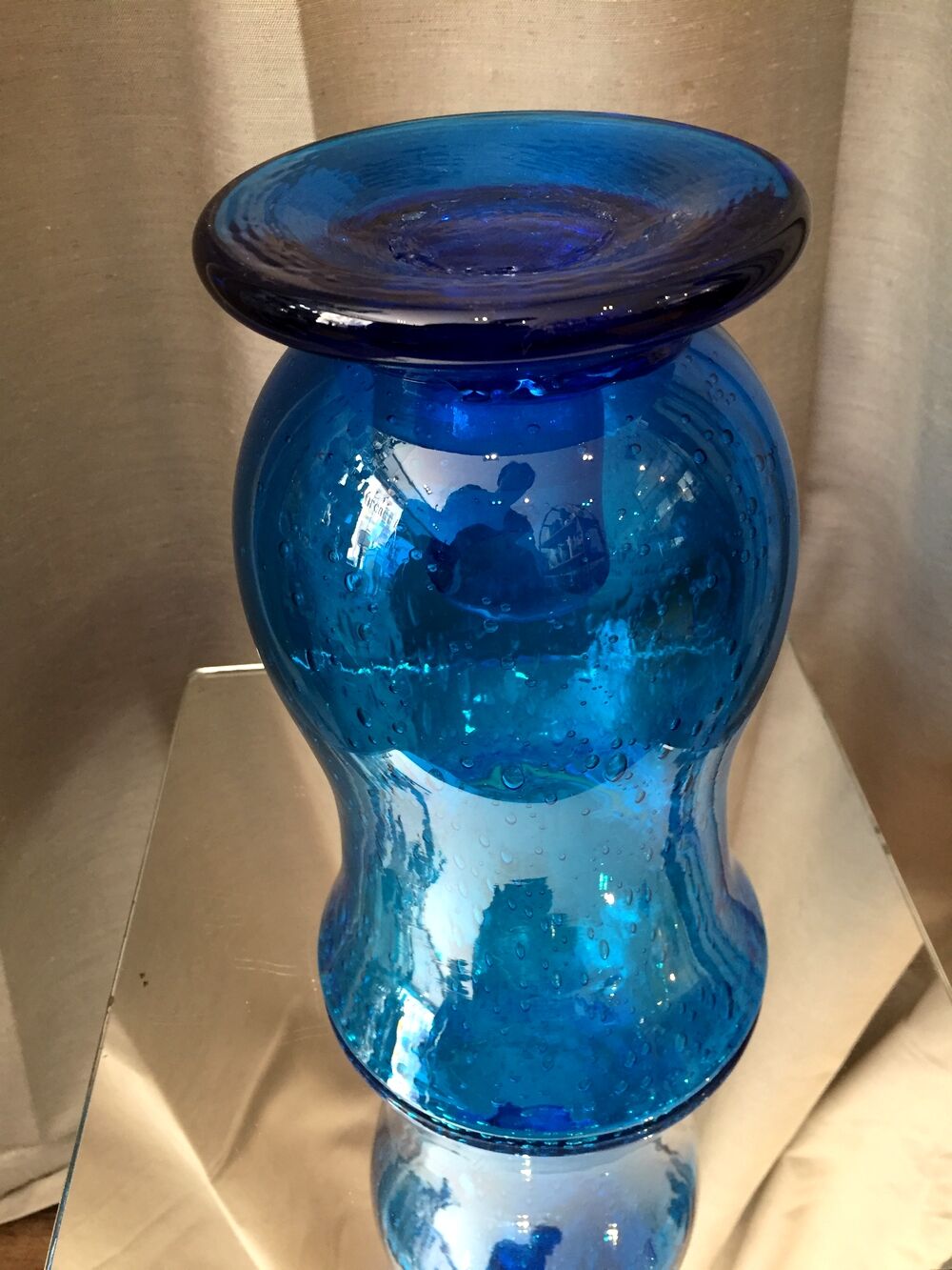 Turquoise blue bubble glass candle holder photophore