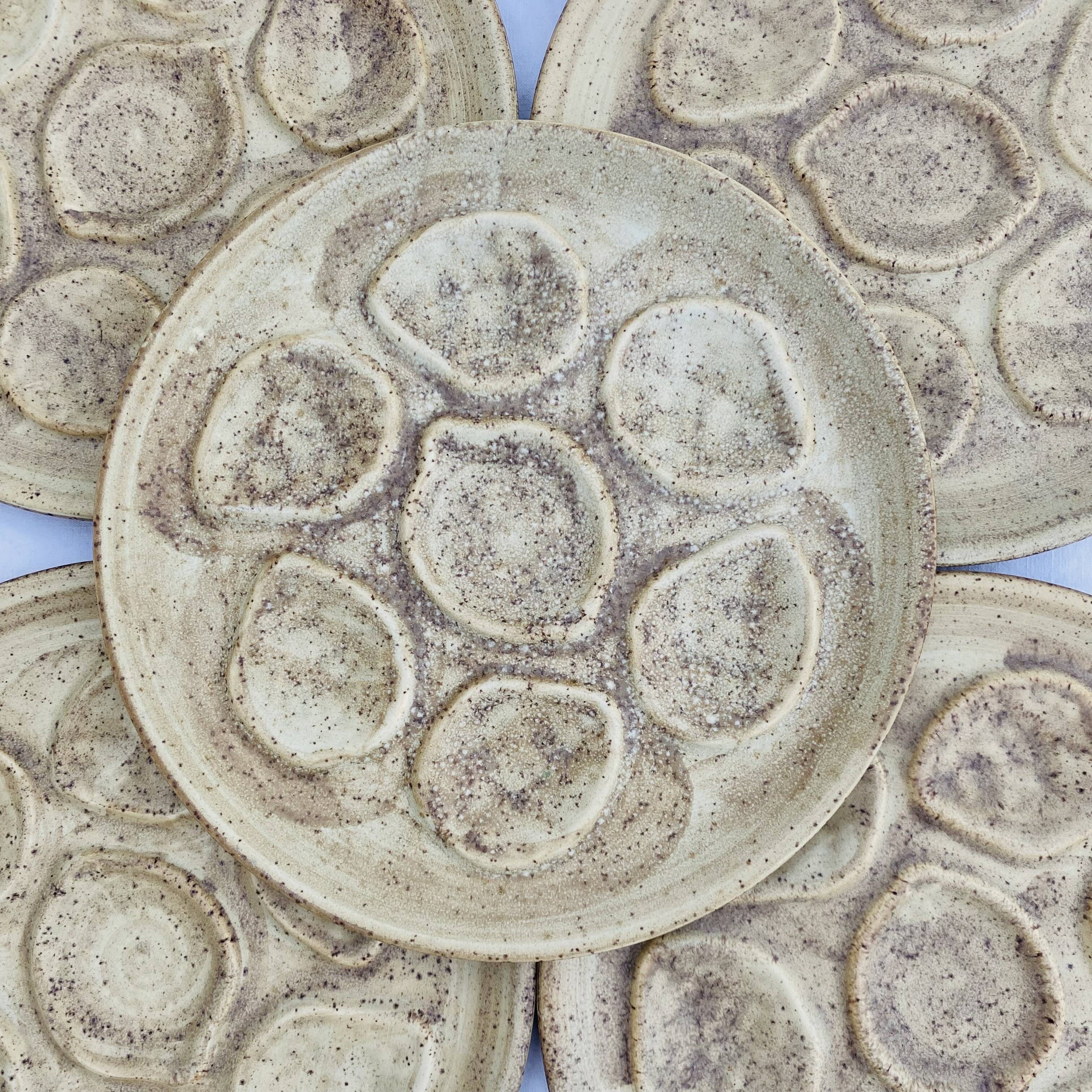Vintage stoneware oyster plates