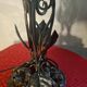 superb thick wrought iron Art Nouveau lamp, Kralik Loetz glass paste,