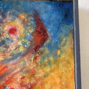 Abstrait - Le Samouraï, huile sur panneau de bois signé 1989