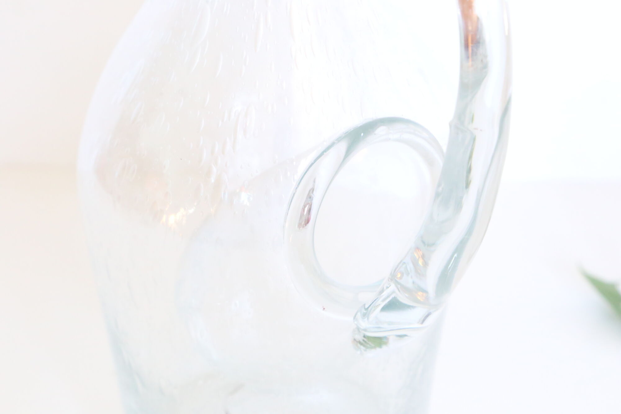 Bubbled glass pitcher with ice tank, handcrafted, French vintag manufacturing