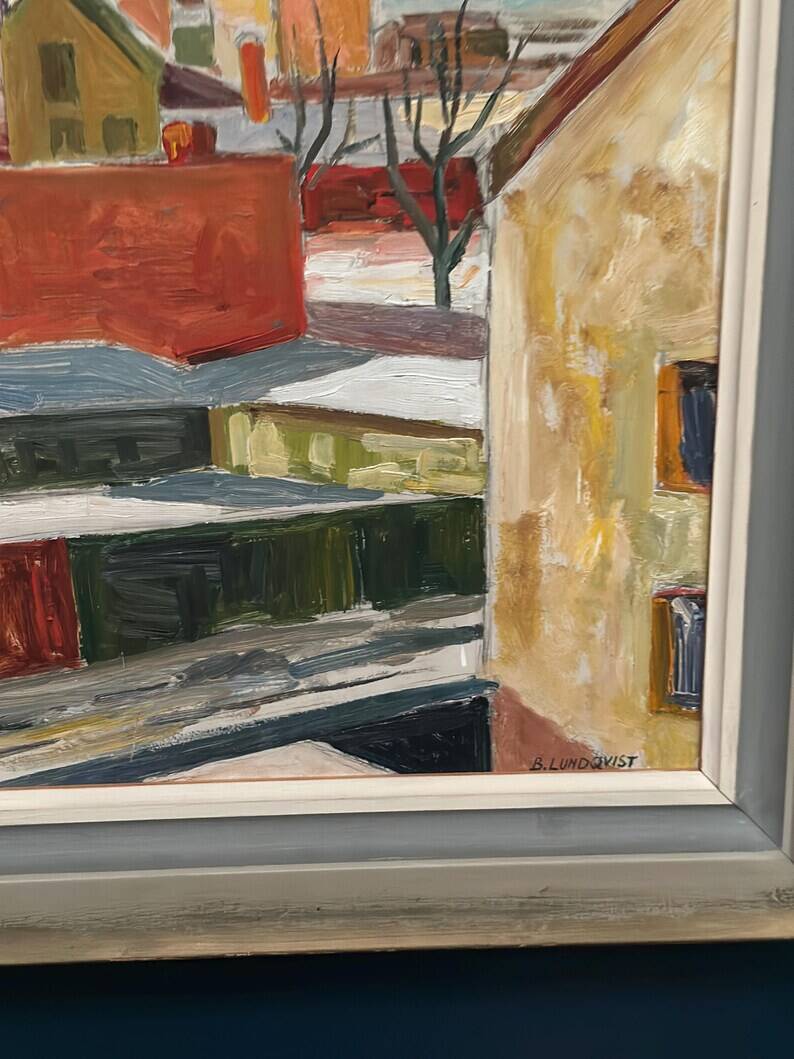 Swedish Oil on Panel“Landscape” by Bertil Lundqvist , Vintage & Framed