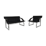 Sofa and Chair in black leather of Sede DS-127 of Gerd Lange 1980 s