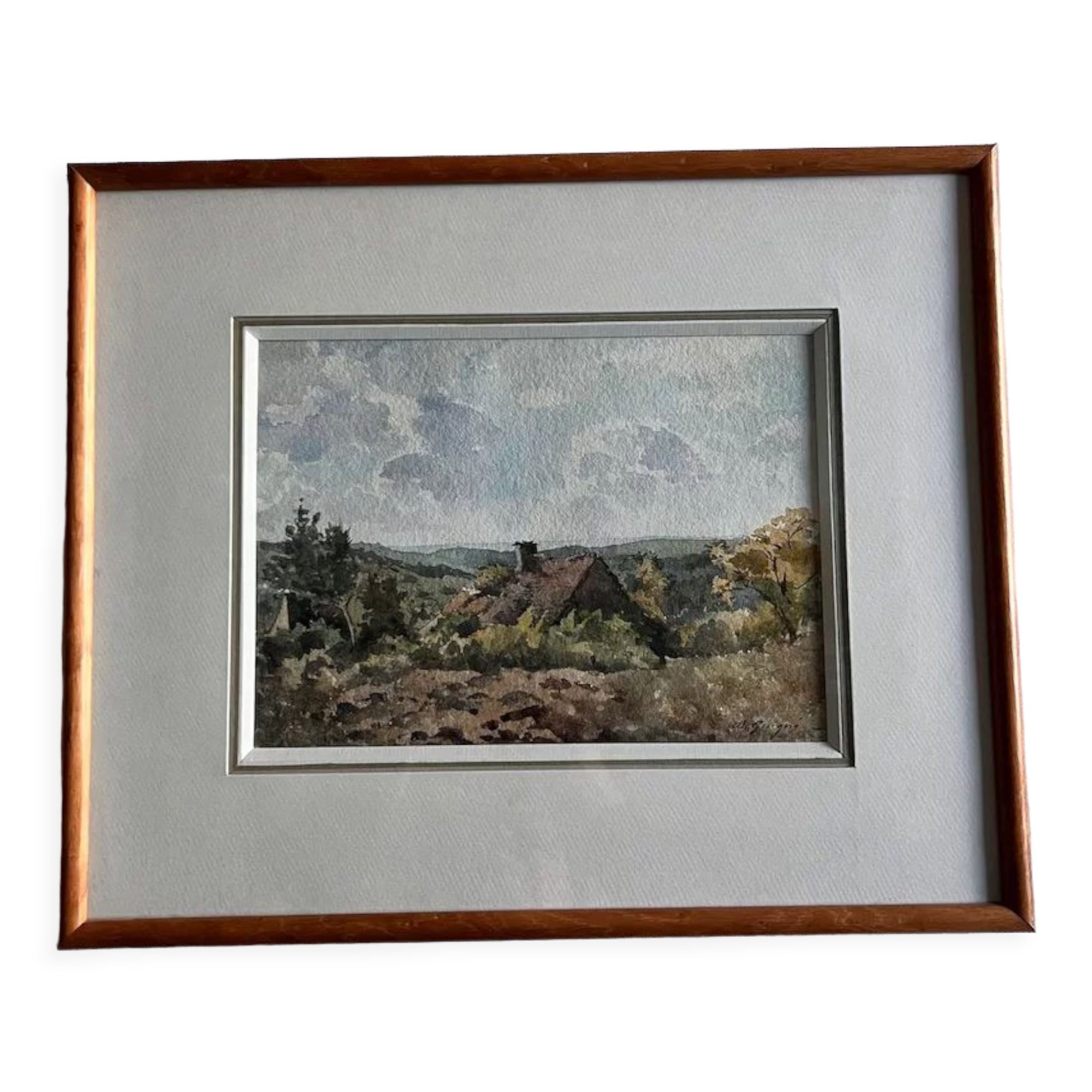 Watercolor framed countryside landscape