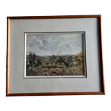 Watercolor framed countryside landscape
