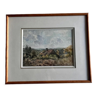 Watercolor framed countryside landscape