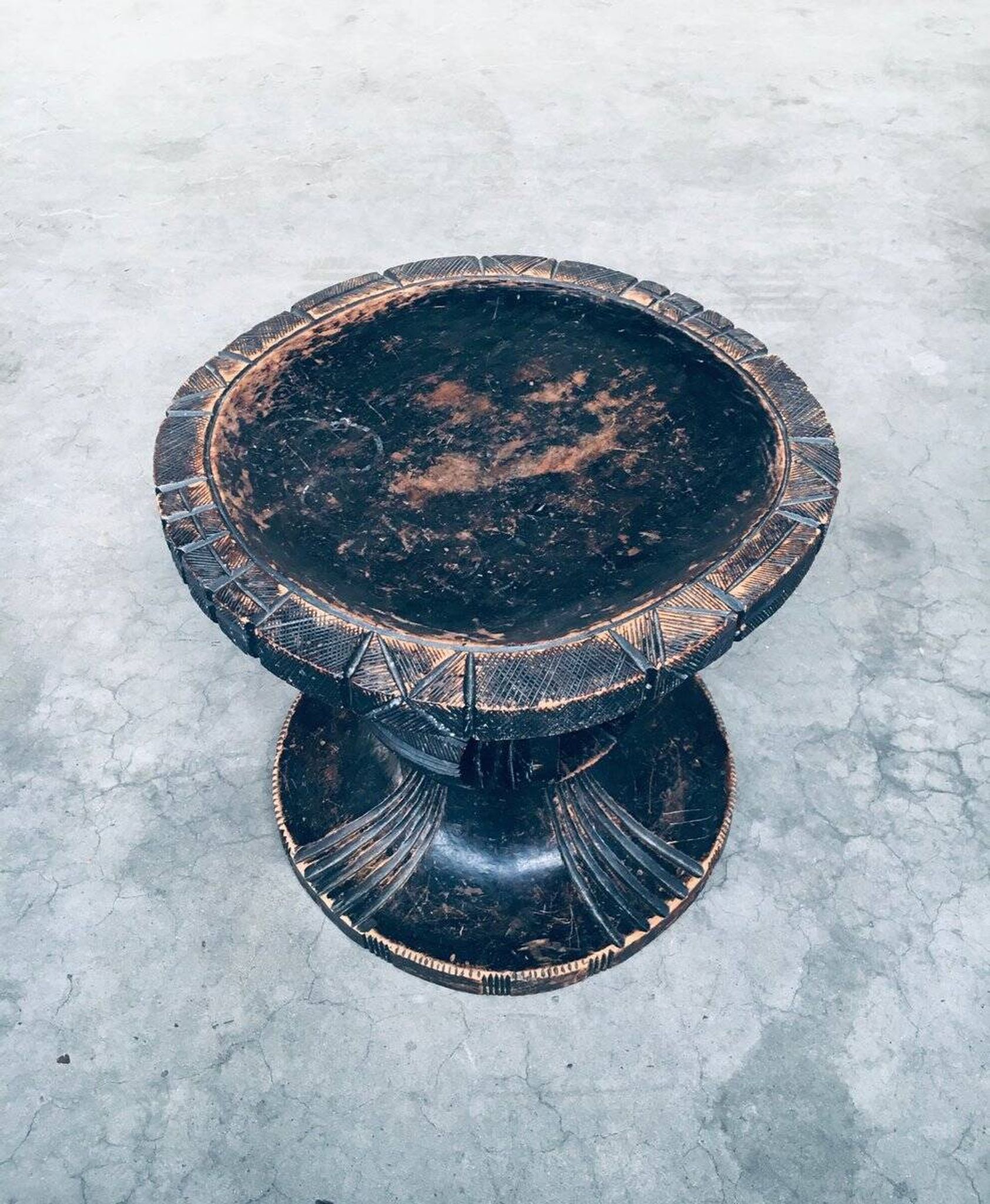 Handcrafted Low Stool in Carved Stained Wood, Africa, 1950s