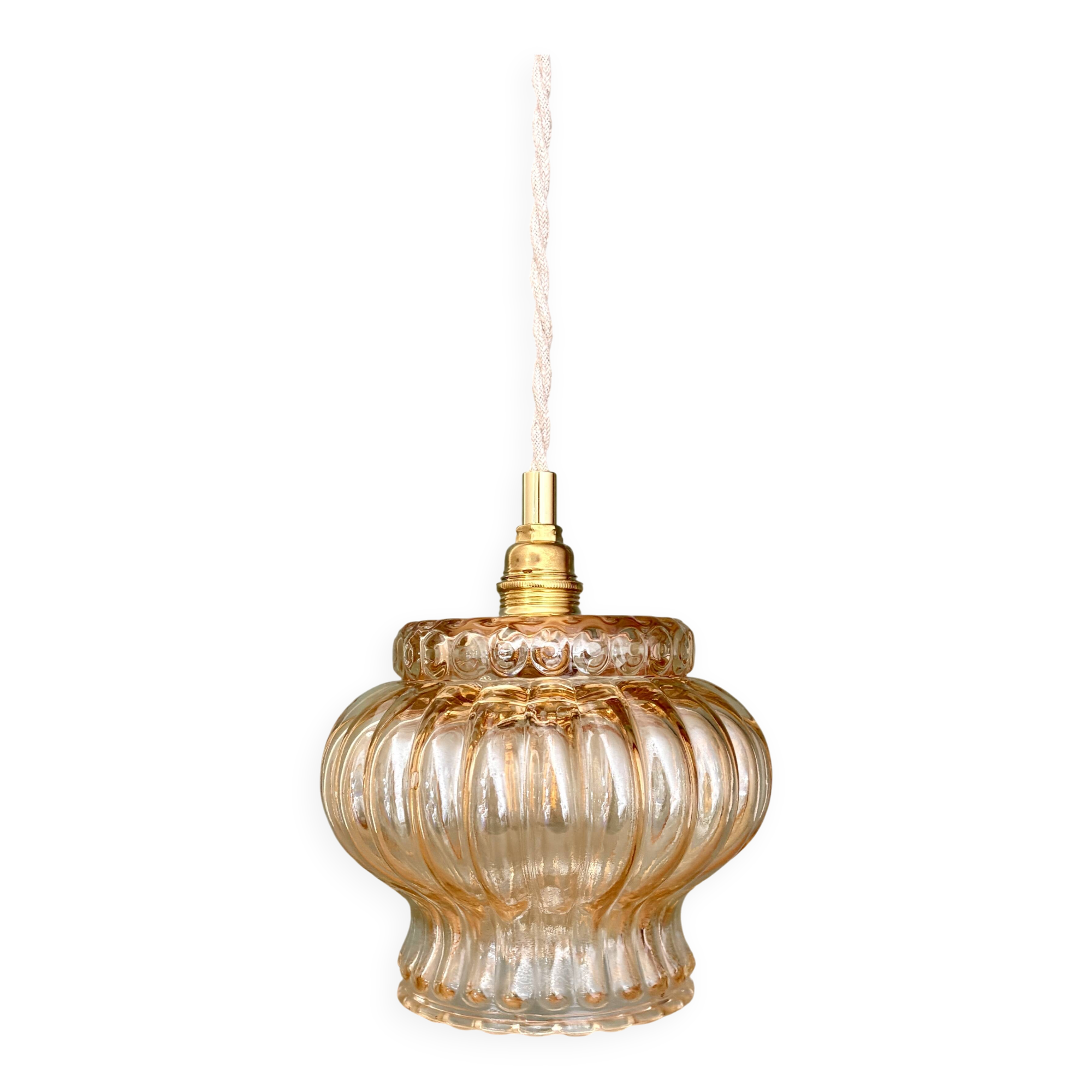Vintage amber glass globe pendant light
