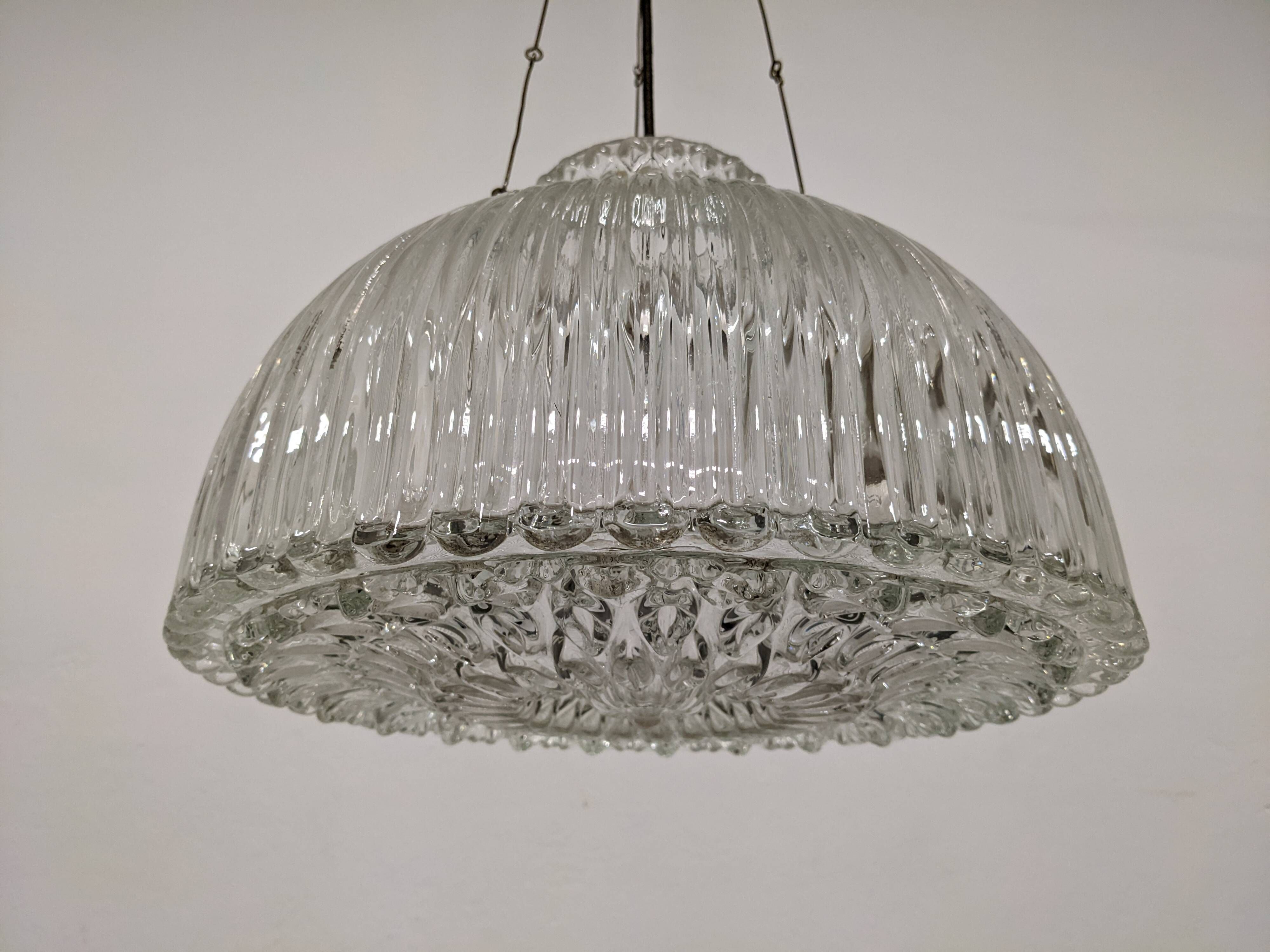Italian XL dome pendant light in blown glass, 60s-70s