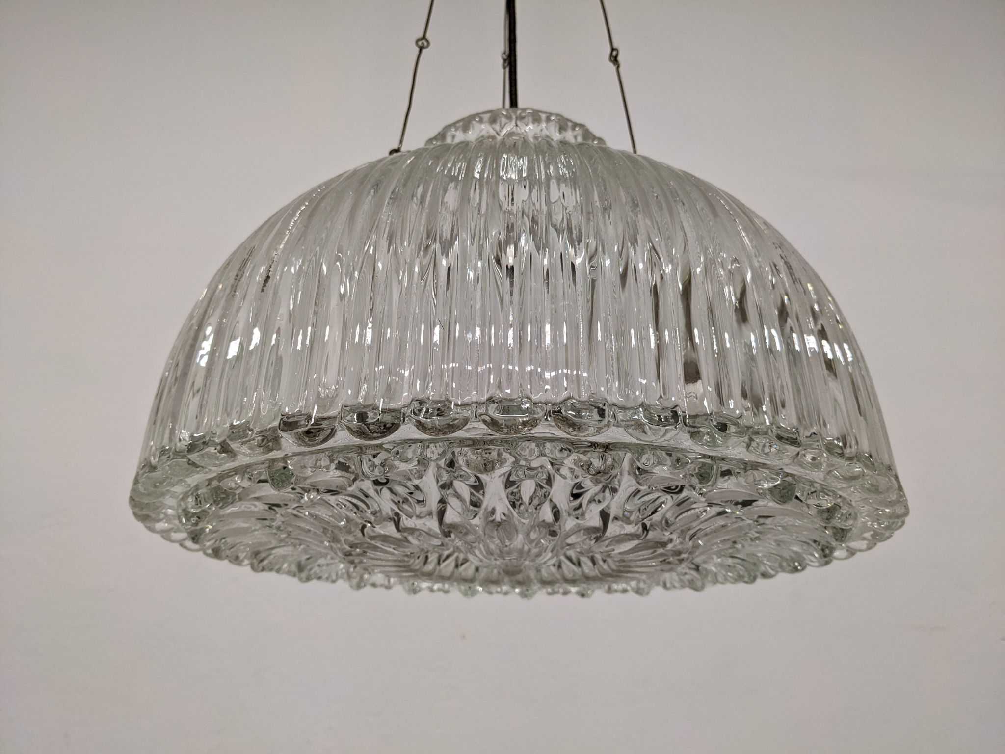 Italian XL dome pendant light in blown glass, 60s-70s