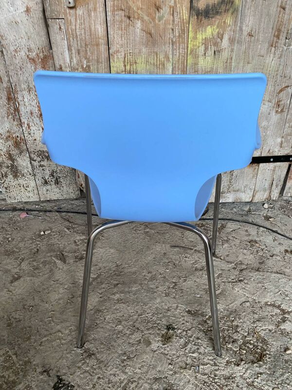 Chaise Design ACTA JIM Métal Chromé + Coque Plastique Bleu Ciel Vintag