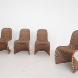 Set of four rattan S-chairs