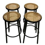 Set of four vintage bar stool - webbing and wood, 1980s Italian design