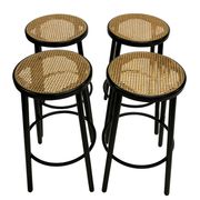Set of four vintage bar stool - webbing and wood, 1980s Italian design