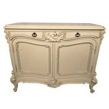 Low rocaille style sideboard in cream lacquered wood, circa 1900
