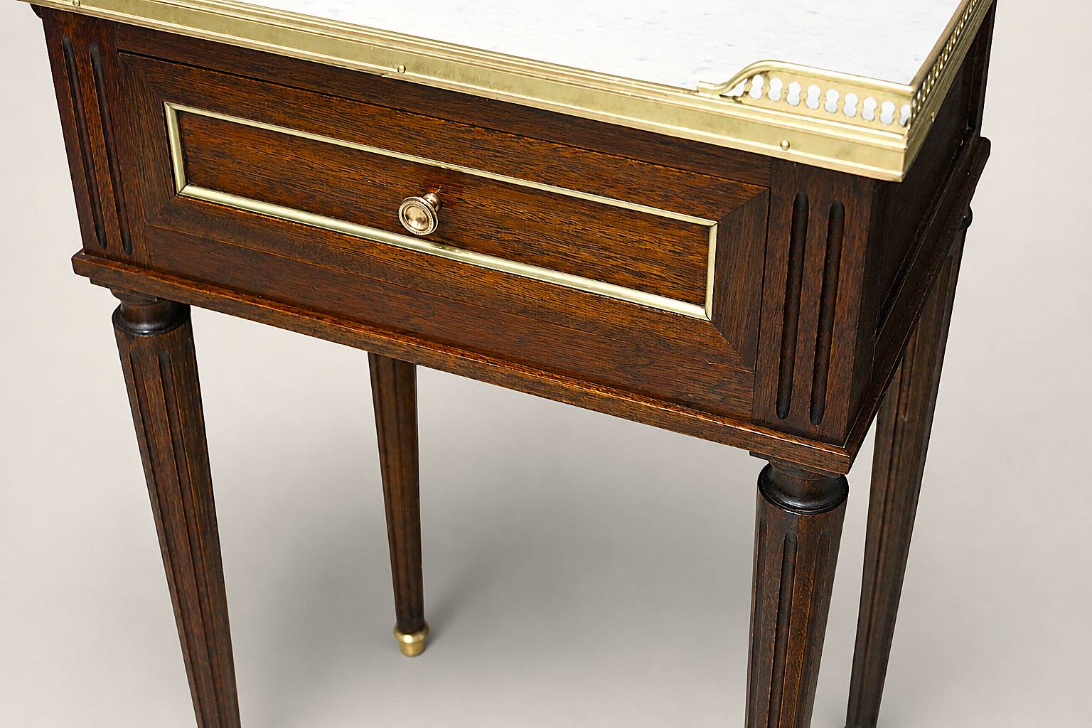 Pair of Louis XVI Style Nightstands with White Carrara Marble