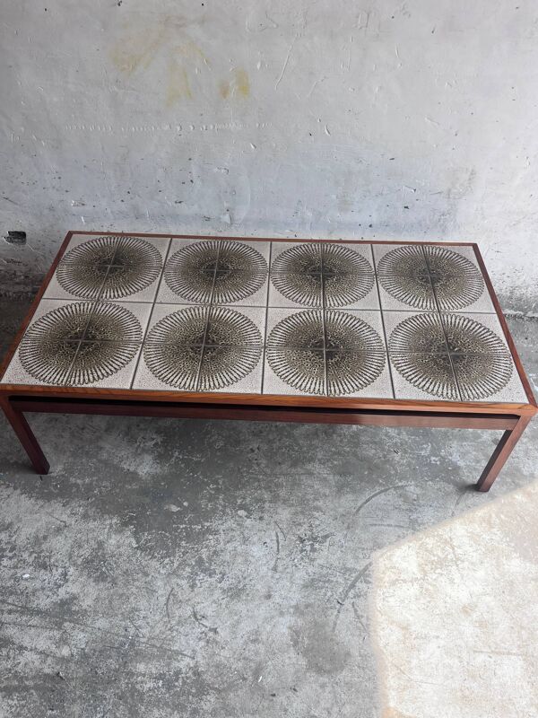 Table basse XL danoise avec carreaux en céramique, Danemark, années 1970.
