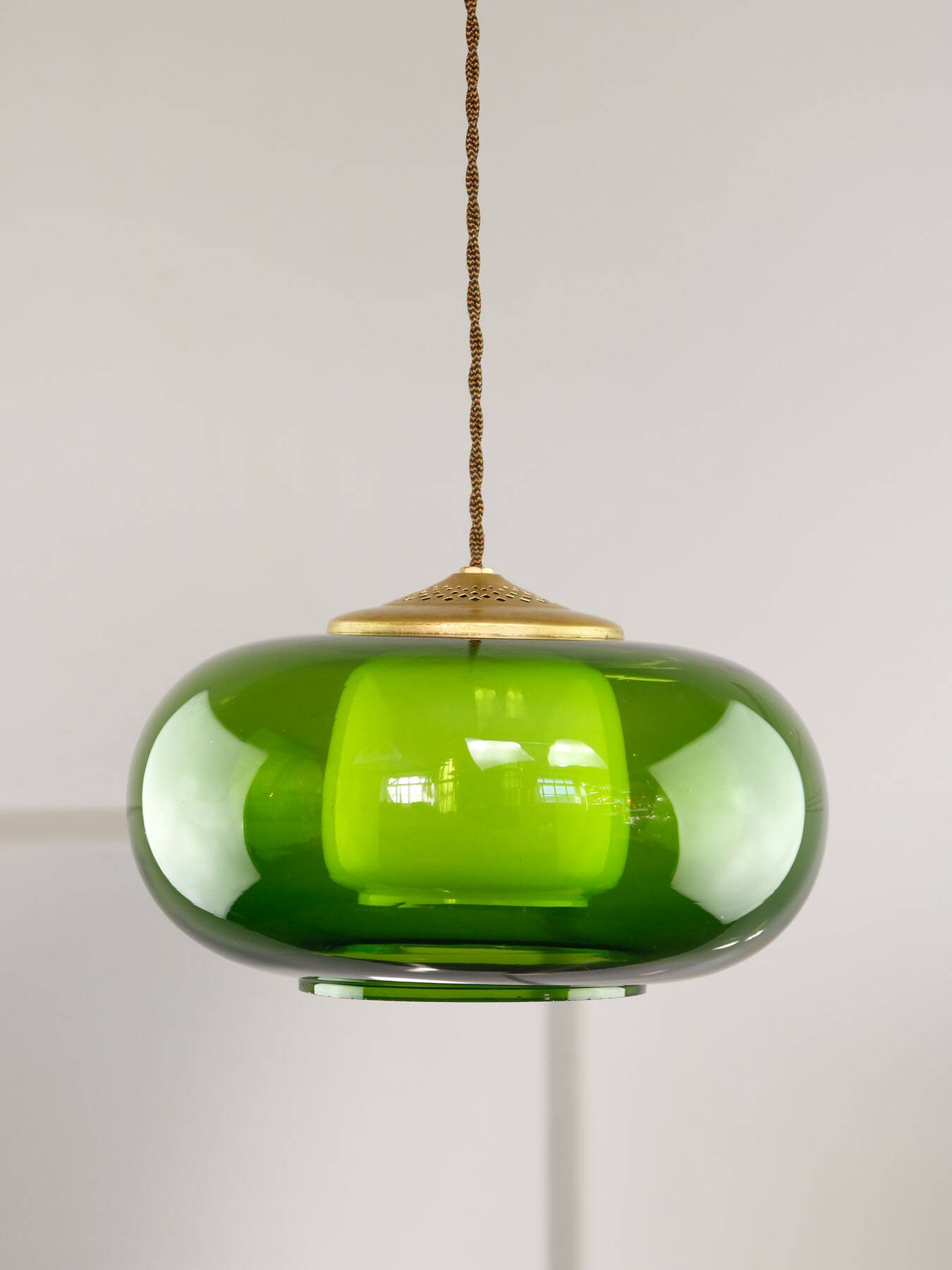 Mid-Century Italian Green Glass & Brass Pendant Lamp, 60s