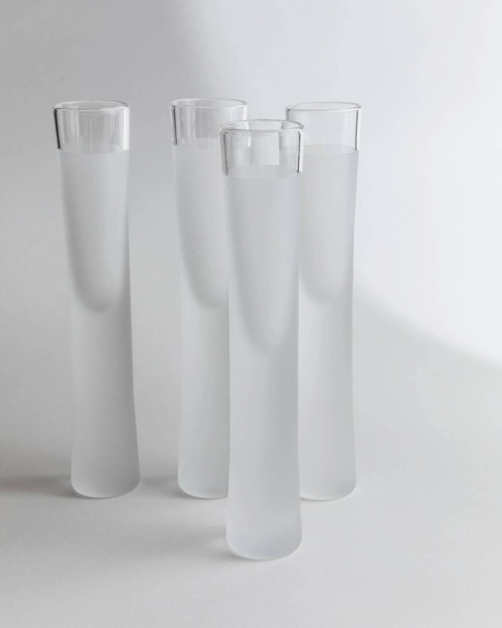 Transparent Murano Glass Liqueur Glasses - Set of 4, Ice-Effect, Heavy Tubular Design, Italy 1980s