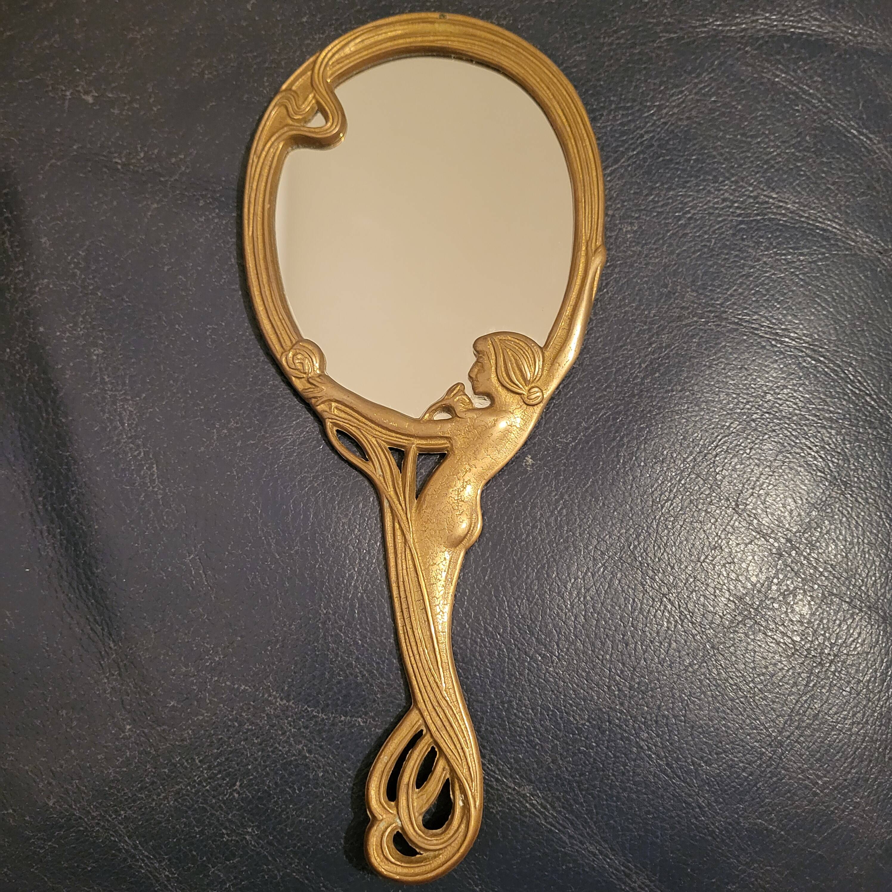 Brass vanity mirror, Art Nouveau style