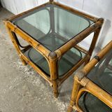 Paire de chevets  bambou et verre fumé