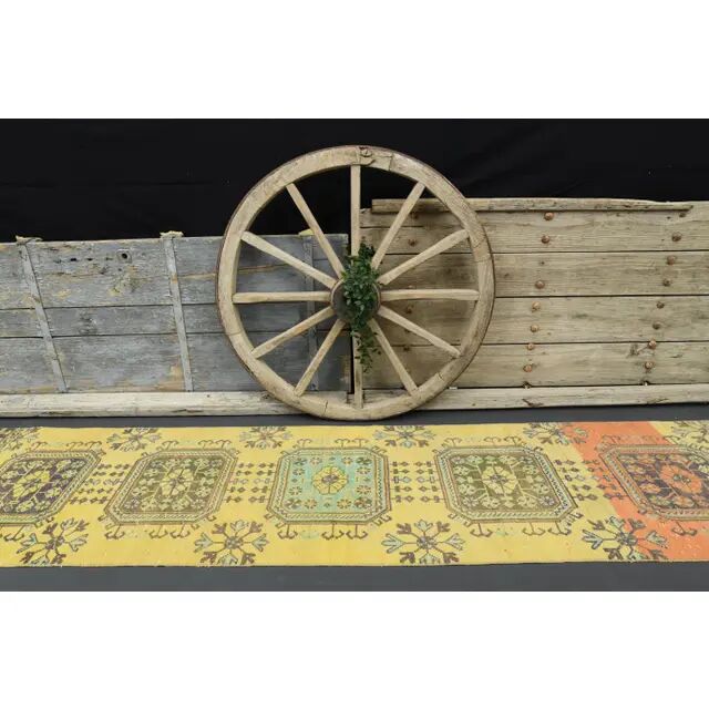 1970s Turkish Oushak Handmade Wool Cotton Yellow Runner 81x362