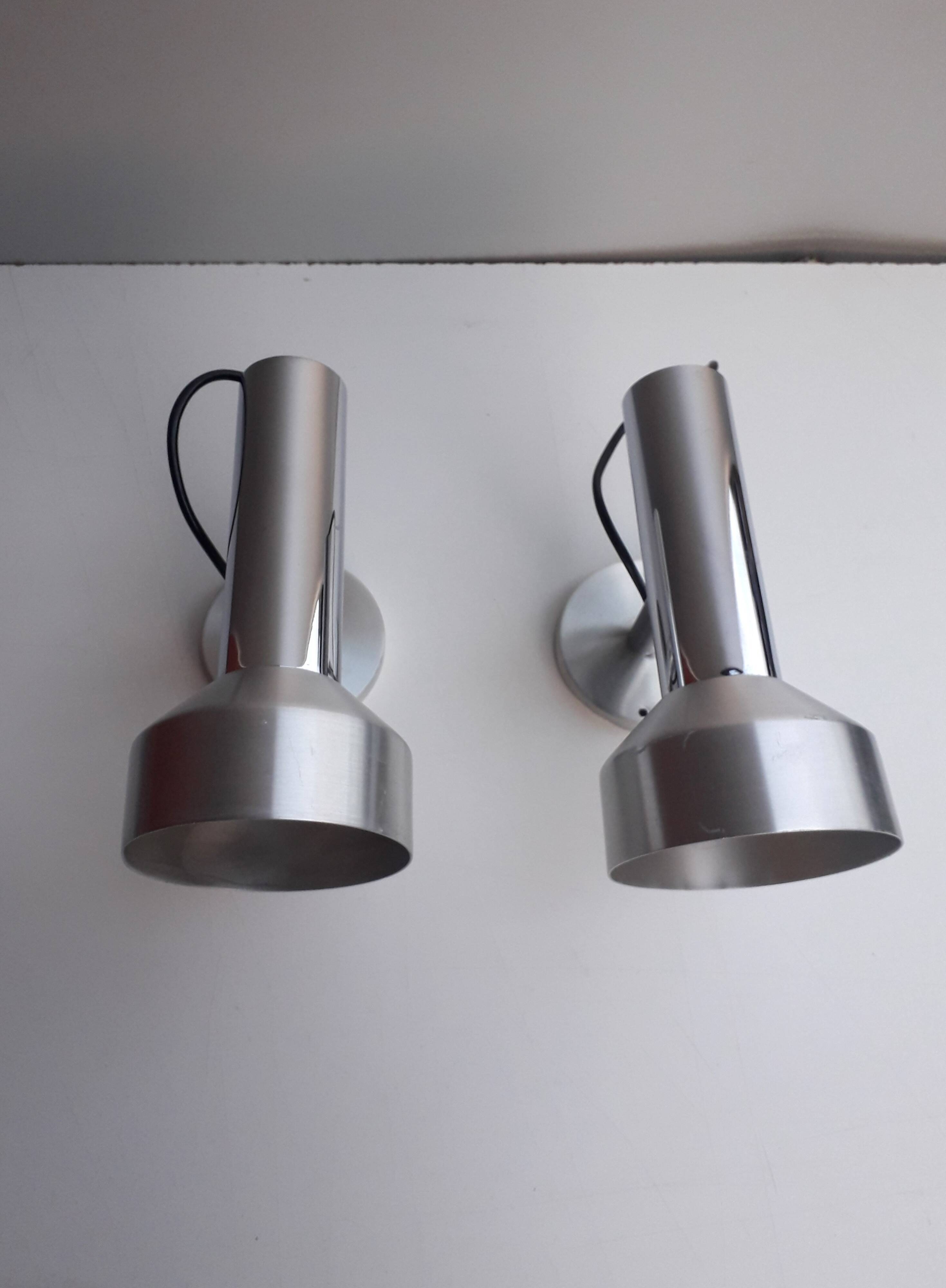 Pair of vintage wall lights - Brushed aluminum spotlight - 1970