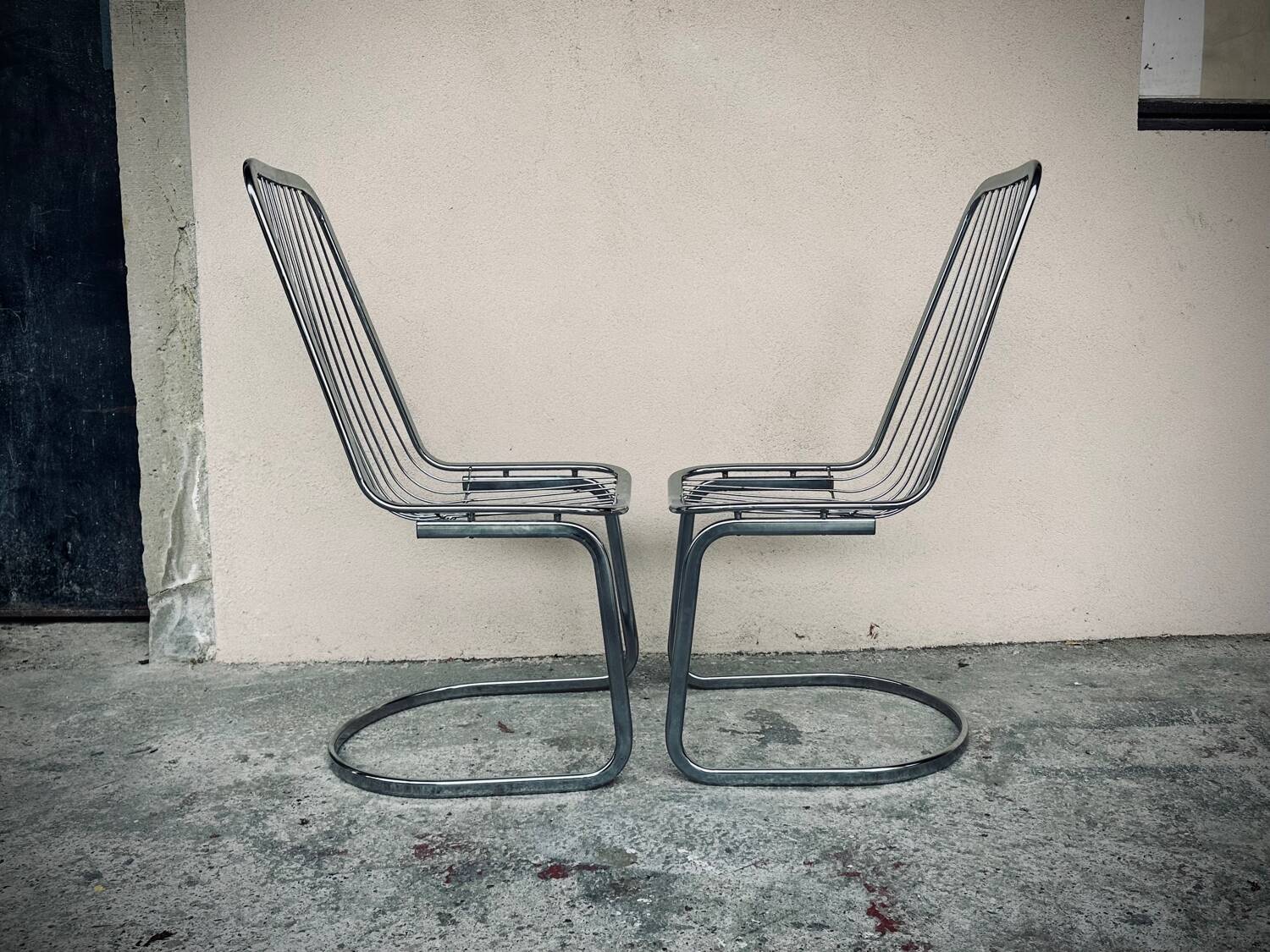 Vintage sled chair by Gastone Rinaldi in chrome wire, 1970s made in Italy
