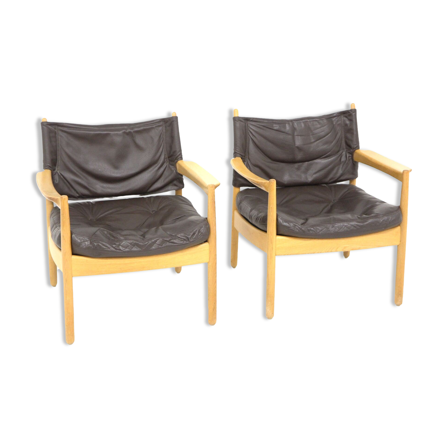 Set of 2 leather armchairs, Sweden, 1960